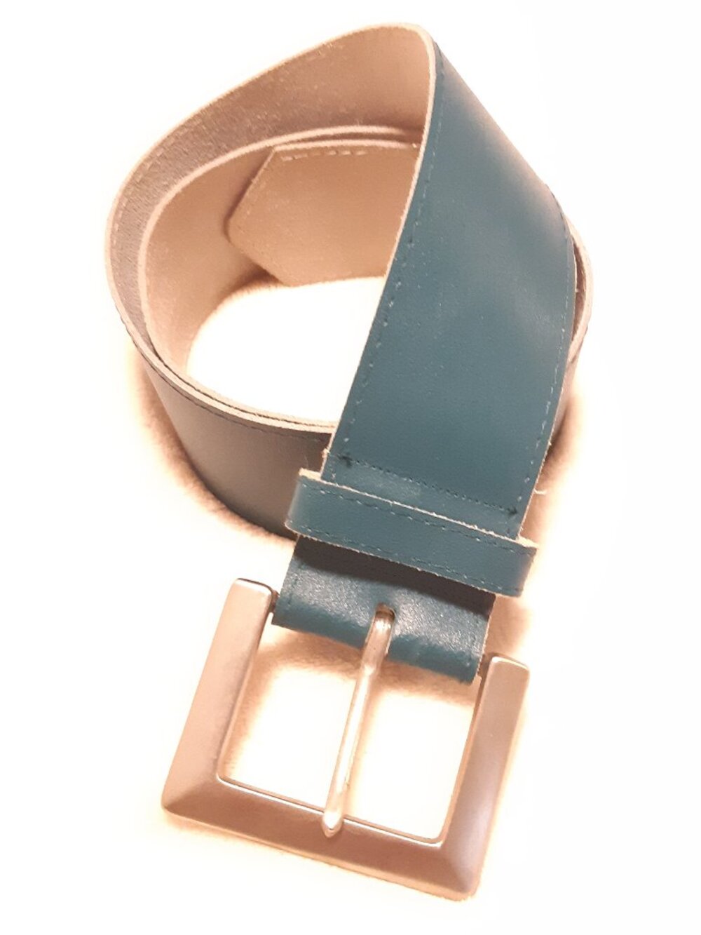 Vintage Teal Genuine Leather Wide Statement Belt / Silver Square Buckle